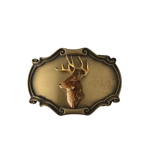 Vintage Raintree 1978 Deer Head Belt Buckle Brass Hunter Hunting