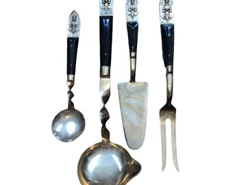 lot of 4 vintage flatware kitchen utensils Thailand Buddha wood and brass
