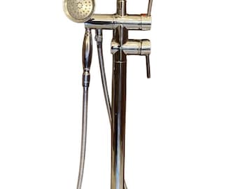 Modern  Floor-Mount Clawfoot Tub Shower Chrome Faucet with Riser and Enclosure