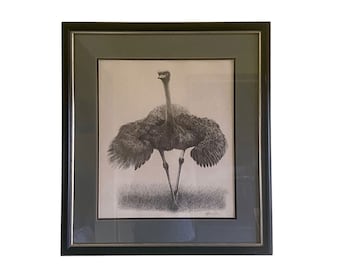 Ostrich Etching Print signed Warren Davis 23” x 25”