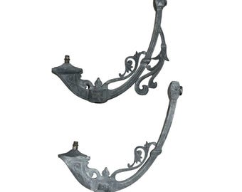 Antique Pair Victorian Style Ornate Cast Iron Gas Light Arms