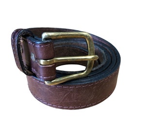 Vintage Leather Custom Made Men's Belt size 62 Solid Brass Buckle