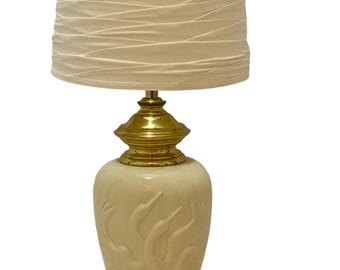 Vintage Markel Company Table Lamp with Shade Ceramic Swan Crane Birds Florida