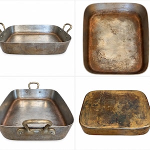 Vintage Solid Copper Rectangular Roasting Tray Pan Side Handles image 2