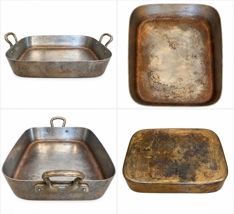 Vintage Solid Copper Rectangular Roasting Tray Pan Side Handles image 2
