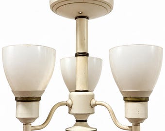 Streamline Modern Majestic Three-Light Chandelier Cream Metal MCM Mid Century