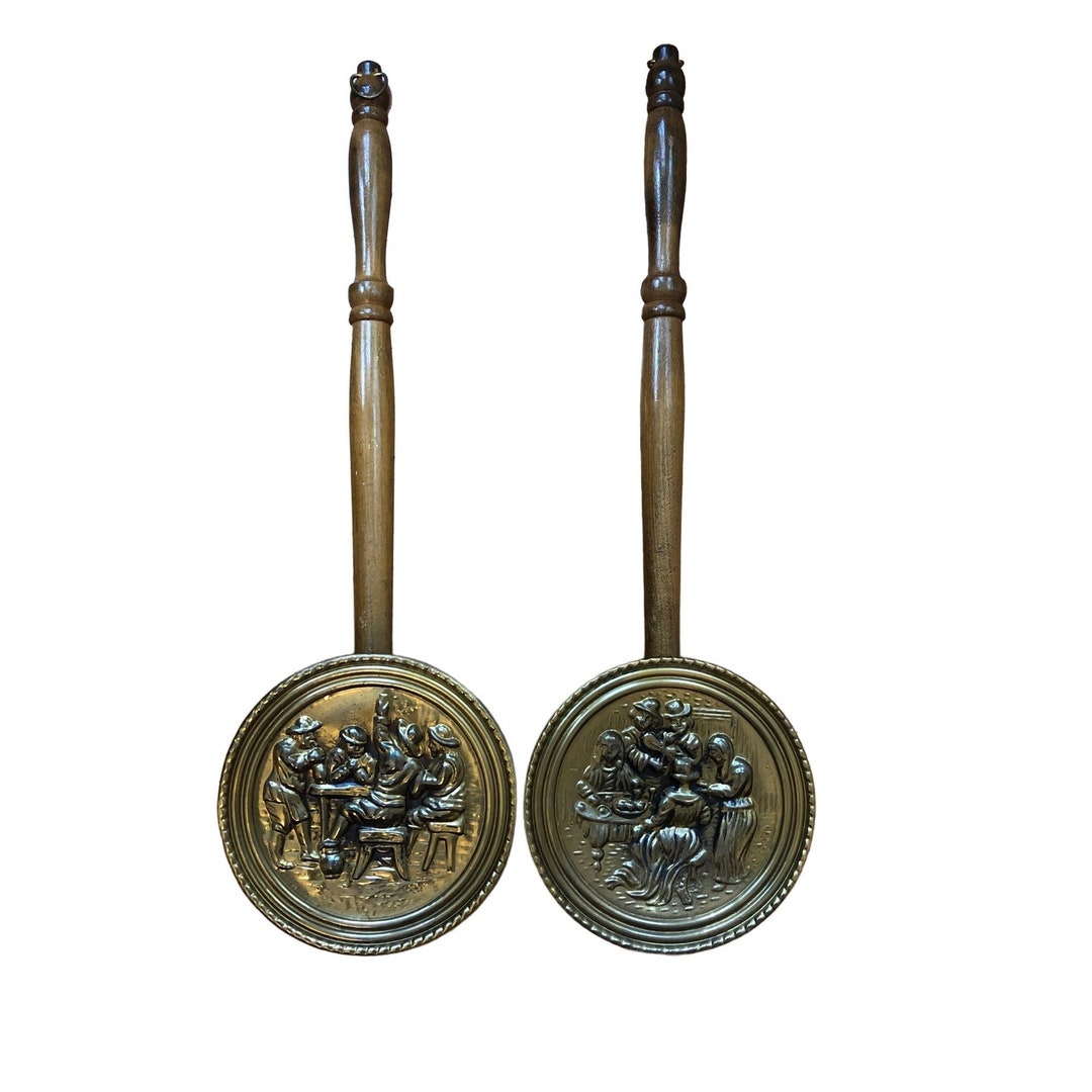 VINTAGE Brass Bed Warmer Wood Handle Made in England Etsy