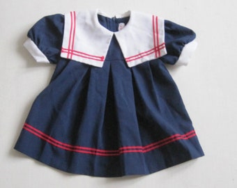 FASHION KIDS Girls Dress Sz 4 Marine Sailor Nautical Short Sleeve Navy Blue White Collar Vintage Made In USA A0814