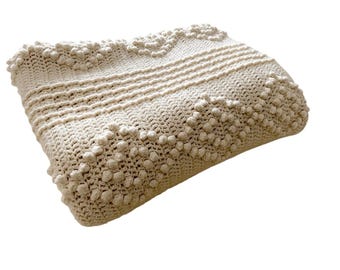 Vintage Mid Century Modern Dimond Bobble Stitch Handmade Plush Throw Blanket