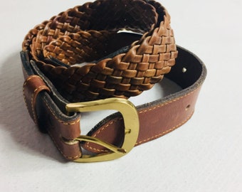 Vintage Braided Leather Belt Womens HARNESS HOUSE Woven Brown 3746 3 Saddle A8533