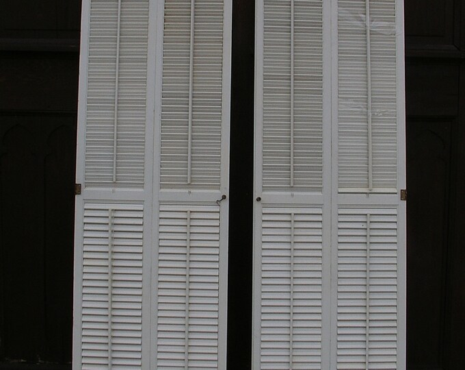 Pair Louvered Plantation Shutters Wood White Interior Etsy