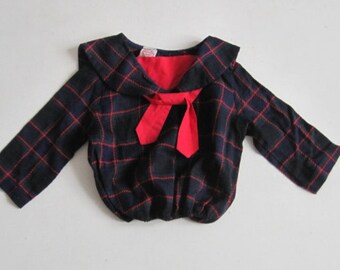 Kids Vintage Top Blouse Sz 5 6 Girls Tartan Plaid Sailor Style ALL TIME TOGS A3015