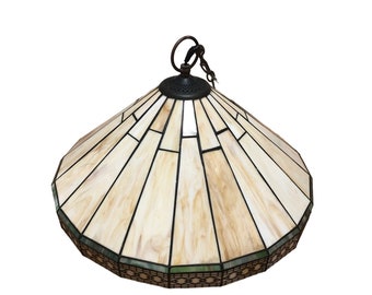 Vintage Stained Glass Swag Hanging Lamp Elegant Design Arts and Crafts Style