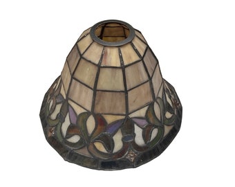 Vintage Bell Shape Stained Glass Shade Floral Motif