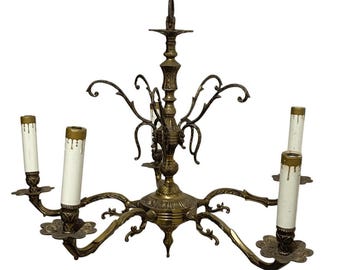 Vintage Spanish Neoclassical Style Acanthus Leaf 5 Light Chandelier