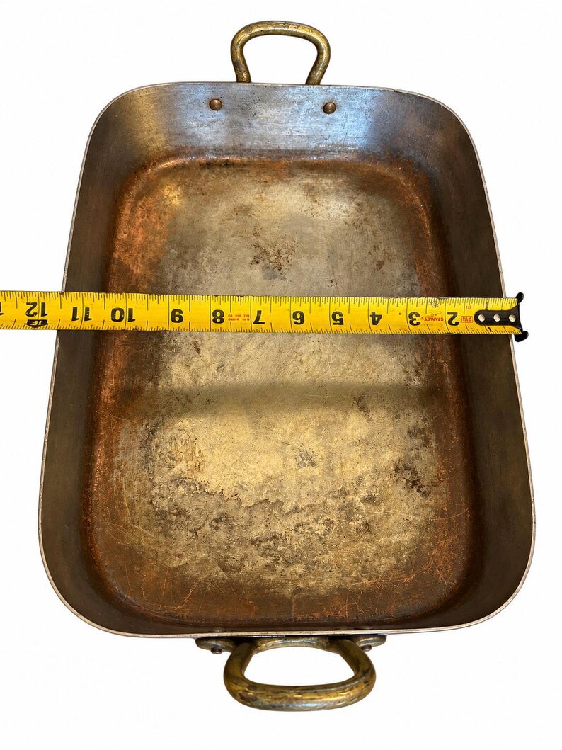 Vintage Solid Copper Rectangular Roasting Tray Pan Side Handles image 4