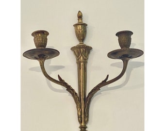 Antique 19th century Neoclassical ornate bronze wall candle holder sconce fixture