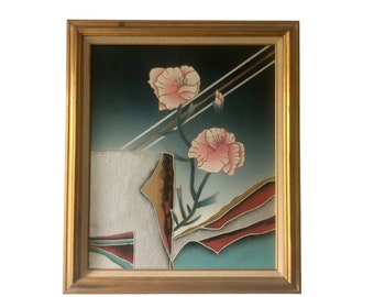 Vintage 1970's Oil Acrylic Painting in Golden Frame