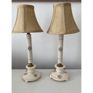 LOT of 2 Miniature Vanity Lamps Vintage Porcelan with Brass Accent