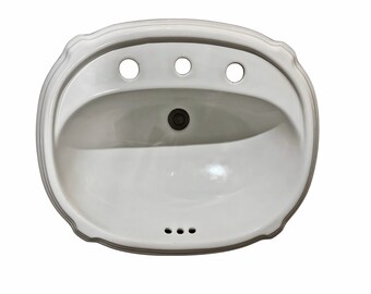 Vintage Kohler K2189 Traditional Style Scalloped White Porcelain Oval Bathroom Sink