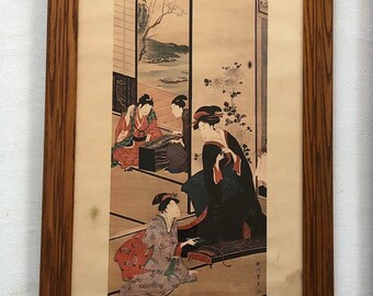 2 VTG Print Joyohiro (1763-1828) Japanese Painting 19th the