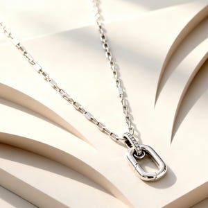 Openable Link Pendant Necklace |  Pave Link Pendant Necklace | 45cm Sterling Silver Oval Chain, Minimalist Chic Accessory