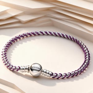 パープルの編み込みブレスレット｜スターリングシルバーブレスレット｜パープルのコードボックスチェーンブレスレット｜ジュエリーギフト