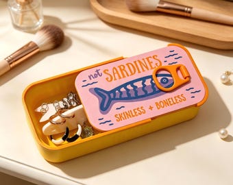 Estojo para joias em formato de lata de sardinha impresso em 3D - Porta-brincos e anéis em formato de espinha de peixe - Organizador portátil antiemaranhamento para correntes de colares, ideal para viagens.