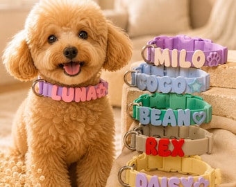 Custom Silicone Dog Collar with Name, Personalized Pet Name Collar, Cute Puppy Collar with 3D Letters, Small Dog Gift, Dog Birthday Collar