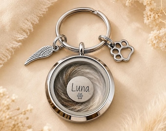 Portachiavi personalizzato con pelo di animale domestico, regalo commemorativo personalizzato per cani e gatti, medaglione in pelo di animale domestico, regalo per la perdita di un animale domestico, ciondolo a forma di zampa