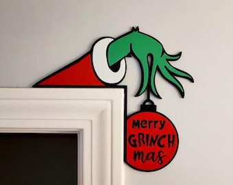 Adorno navideño 3D para puerta "Merry Grinchmas"