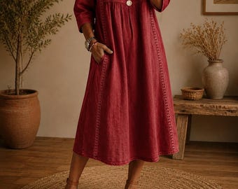 Women's Midi Dress,  Casual Summer Dress, Relaxed Fit Everyday Outfit