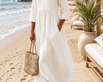 Women's Midi Dress, Casual Summer Dress, Relaxed Fit Button Front Dress, Short Sleeve Everyday Outfit