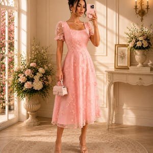ladies tea party dresses Dress | Women's Boutique shapes this dress that has tying straps Garden Tea Party Floral Midi