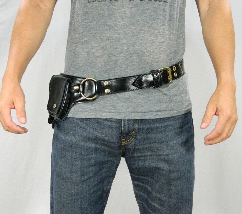 Men's Hip Pack Leather Utility Belt Black/Antique Brass Etsy