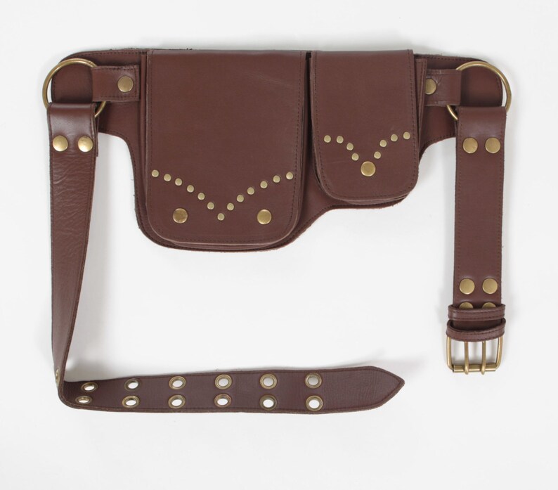 Hip Pack Leather Utility Belt Dark Brown Rivet Design Etsy
