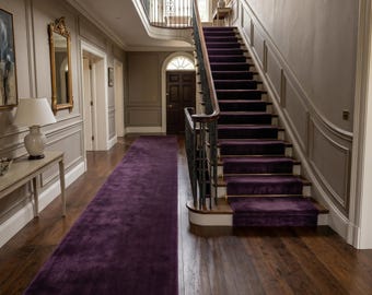 Luxury Purple Hallway Runner Rug, Handmade Stair Runner, Custom Wool Runner Carpet, Modern Entryway Rug, Long Corridor Rug Decor