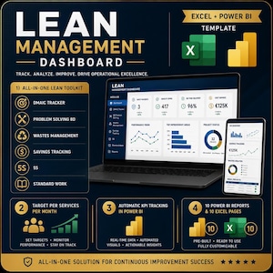 Lean-Management-System | Excel-Tracker + interaktives Power BI-Dashboard | DMAIC, 8D, 5S, KPI-Vorlage