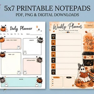 Halloween Spooky  Daily/Weekly Planner Printable, Cute Ghost  planners, Fall Festival Notepad , Daily Schedule Organizer, Kawaii Notepad