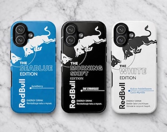 Custodia per telefono Red Bull Energy Drink per iPhone 17Pro, 16, 15, 14, 13, 12, 11, Samsung S26, S25, S24, S23, A16, A35, A55, Pixel 10, 9, 8