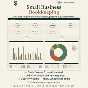 Small Business Bookkeeping Google Sheets | Cash Flow Forecast 6 Months | Quarterly Estimated Taxes | Client Invoice Spreadsheet US