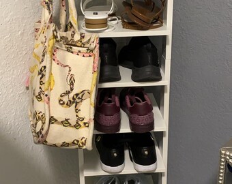 Wooden Vertical Shoe Rack: Narrow Entryway Storage Tower, Space Saving Shelf
