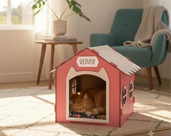 Cuccia per gatti in legno rosa / Accogliente rifugio per animali domestici al coperto, Kartopu Cat Shelter