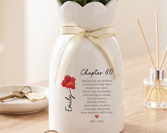 Vase en céramique personnalisé pour un anniversaire marquant une étape importante, vase de fleurs de naissance personnalisé avec nom, cadeau souvenir d'anniversaire