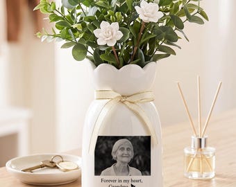 Vaso personalizado em memória da avó, presente de condolências com foto personalizada, lembrança em memória da avó, vaso de recordação para a perda da avó.