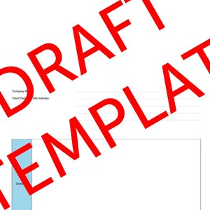 Puede incluir: Un documento blanco titulado FIRE DOOR INSTALLATION SCHEME y Fire Door Survey Report con campos para Company Name, Client Details y Site Address. La página presenta una gran marca de agua roja diagonal DRAFT TEMPLATE.