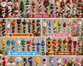 50+ Crochet Spiral Patterns Bundle, Christmas Halloween Crochet Ornaments, Seasonal Spiral PDF Patterns, Instant Download