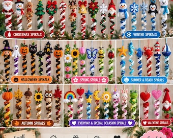 50+ Crochet Spiral Patterns Bundle, Christmas Halloween Crochet Ornaments, Seasonal Spiral PDF Patterns, Instant Download