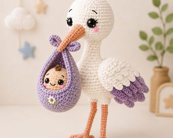 Wzór na szydełko dla małego bociana | Samouczek na zabawkę amigurumi (pobierz plik PDF)