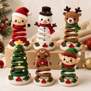 Virkat julmönster med amigurumi i PDF-format | Spiral vårtomte snögubbe renälva pepparkaksträd | Juldekorationer | Medel